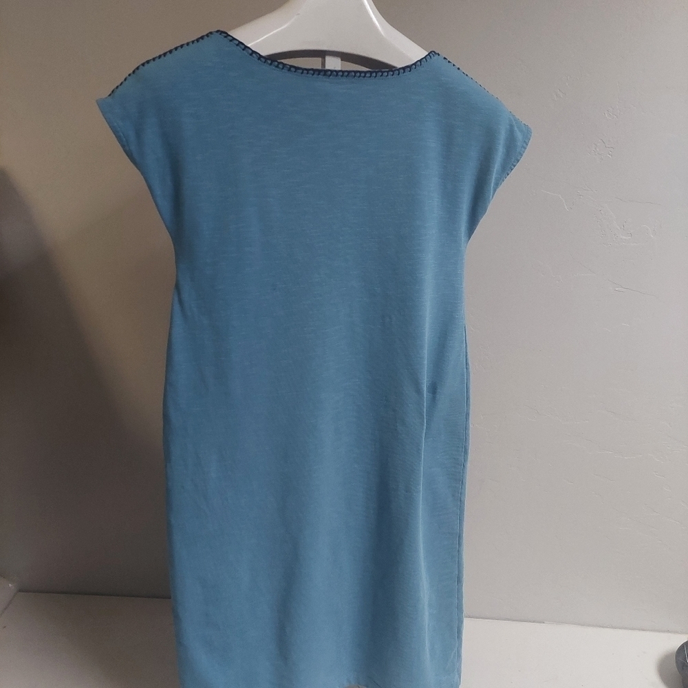 Talbots Blue Dress Black Trim Knit Scoop Neck Size‎ SP Short Sleeve Pullover